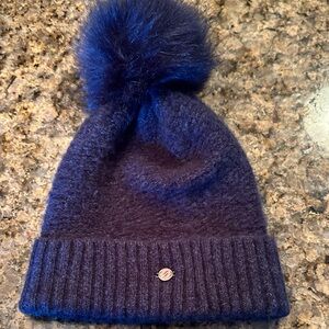 Calia by Carrie Underwood Pom Beanie • Dark Denim • Navy Pom • Metallic Logo
